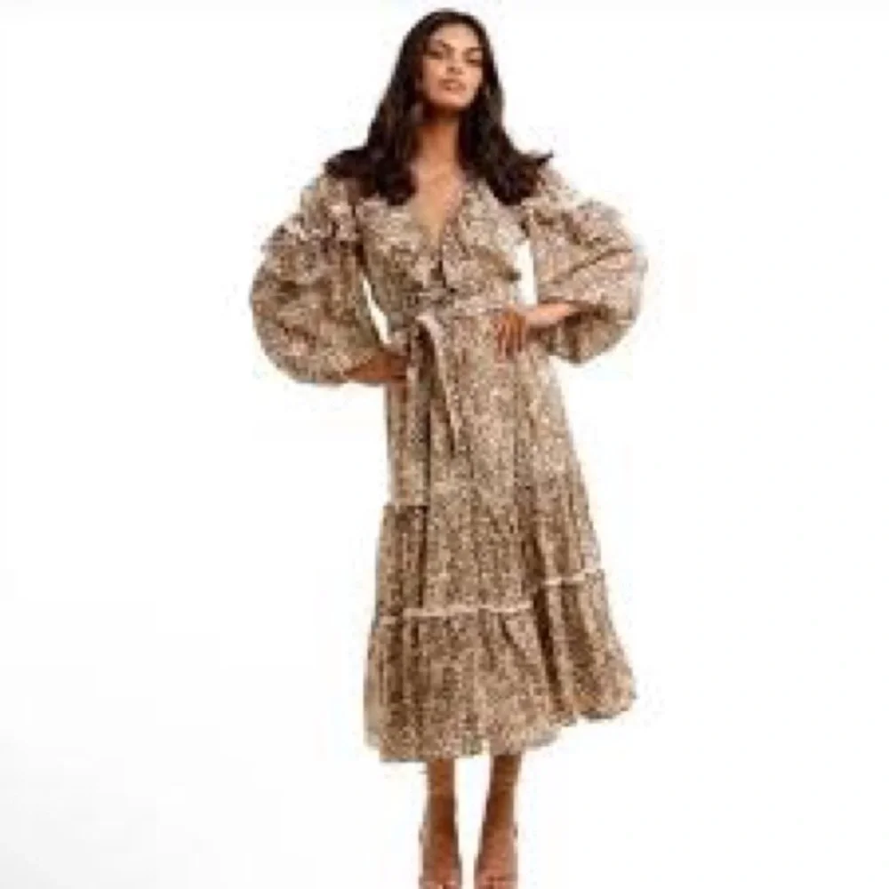 NWT Spell Beige Animal Print Long Sleeve Dress - Picture 6 of 8